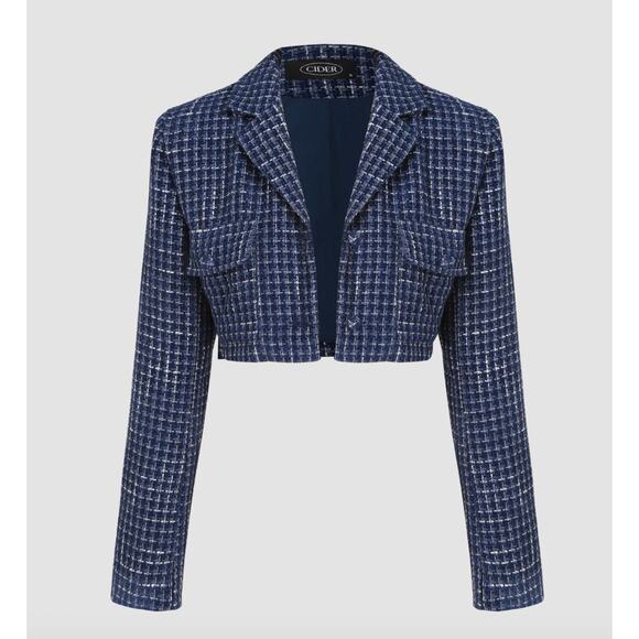 Cider Tweed Notched Collar Long Sleeve Crop Blazer Medium - Picture 2 of 6